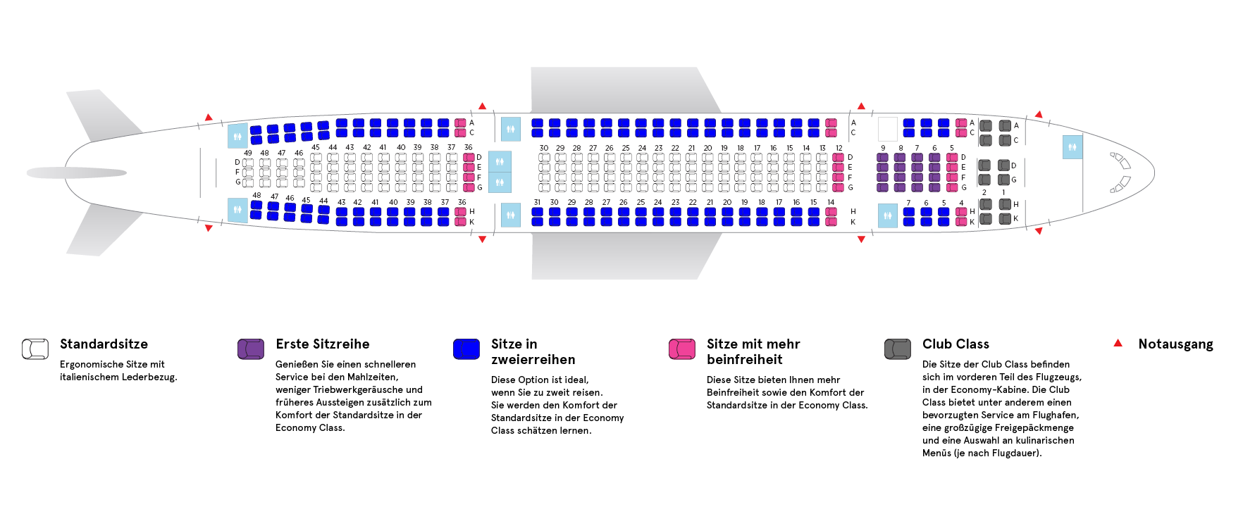 Flugzeugkabine eines Air Transat Airbus A330-200 Low Density