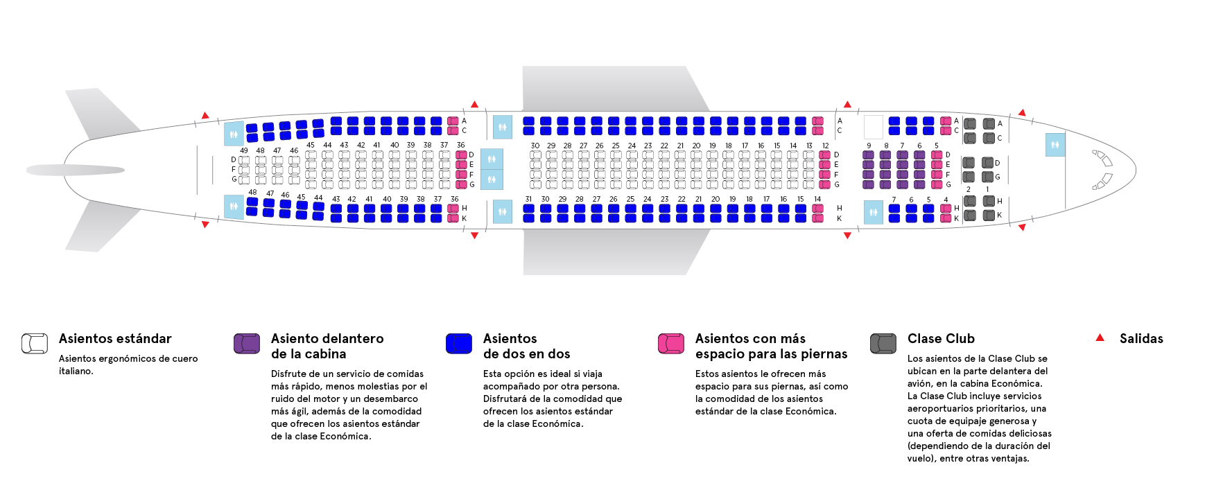 Cabina del avión Airbus A330-200 Low Density de Air Transat