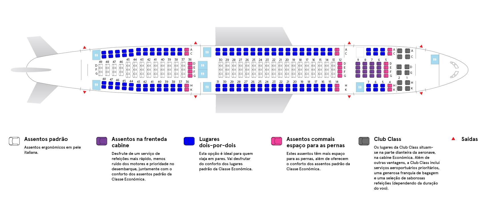 Cabina da aeronave Airbus A330-200 Low Density da Air Transat